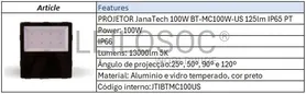Fotografia 4 de 5: PROJETOR JanaTech 100W BT-MC100W-US 125lm IP65 PT