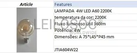 Fotografia 7 de 7: LAMPADA JanaTech 4W LED G95 2200K