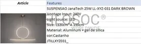 Fotografia 7 de 7: Candeeiro de Suspensão JanaTech 25W LL-XYZ-031 DARK BROWN